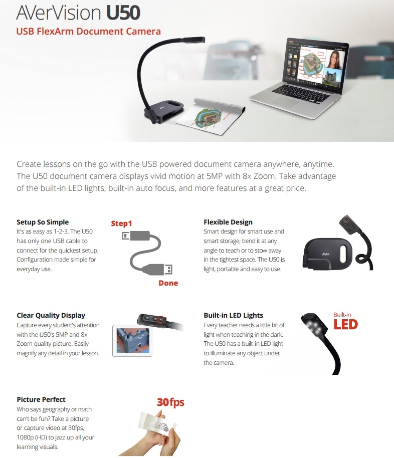 U50 USB FlexArm Document Camera l Affordable Document Cameras